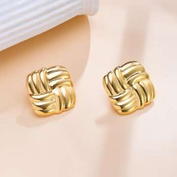 Dckazz Chunky Gold Square Earrings Vintage Earrings for Women Big Square Earrings Statement Geometric Stud Jewelry Stainless Steel