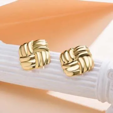 Dckazz Chunky Gold Square Earrings Vintage Earrings for Women Big Square Earrings Statement Geometric Stud Jewelry Stainless Steel