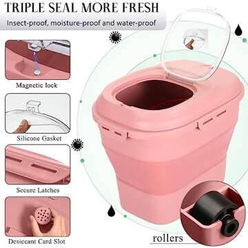 Collapsible Dog Food Storage Container, 30 Lb Pet Cat Pantry Plastic Large Containers Bin with Wheels Airtight Lids Locking Bowl, 50 Lb Kitchen Cereal Flour Sugar Rice Leakproof Sealable Dry Holder