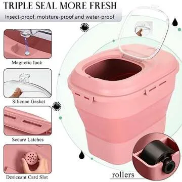 Collapsible Dog Food Storage Container, 30 Lb Pet Cat Pantry Plastic Large Containers Bin with Wheels Airtight Lids Locking Bowl, 50 Lb Kitchen Cereal Flour Sugar Rice Leakproof Sealable Dry Holder