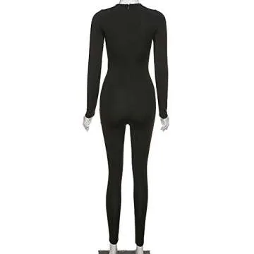 LuFeng Women's Sexy Sleeveless Zipper Bodycon Party Club Long Rompers Jumpsuit (S, A-Black)