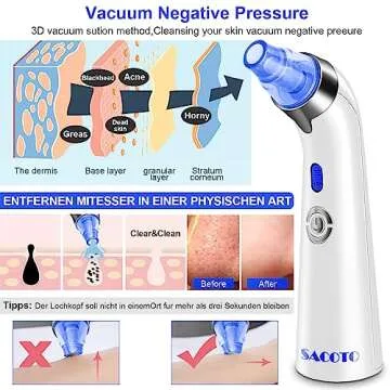 Blackhead Remover Pore Vacuum, Face Suction Pore Cleaner, 5 Suction Power Electric Blackhead Suction Remover, Extractor Tool, 4 Probes for Women & Men (Blue）