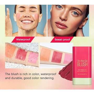 PICKX On-the-Go Makeup Blush Stick Tinted Moisture Stick, Shadow Lips Cheek Blusher Creamy Makeup Lo...