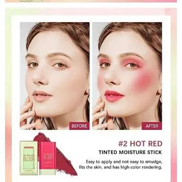 PICKX On-the-Go Makeup Blush Stick Tinted Moisture Stick, Shadow Lips Cheek Blusher Creamy Makeup Long Lasting Natural Nude Makeup for All Skin (red)