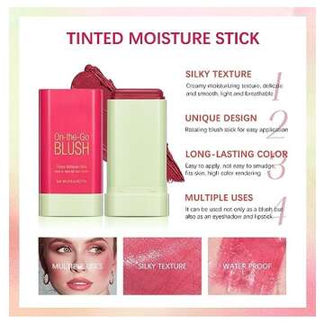 PICKX On-the-Go Makeup Blush Stick Tinted Moisture Stick, Shadow Lips Cheek Blusher Creamy Makeup Long Lasting Natural Nude Makeup for All Skin (red)