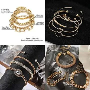 15 Pcs 14K Plated Gold Bracelets Set for Women, Multiple Layered Stackable Open Cuff Bangle, Adjustable Cuban Link Chain Tennis Bracelet Pack, Dainty Classic Aesthetic Jewelry