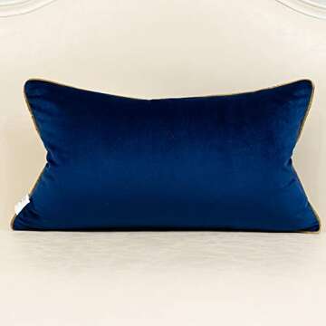 Avigers 12 x 20 Inches Navy Blue White Gold Leather Striped Patchwork Velvet Cushion Case Luxury Mod...