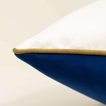 Avigers 12 x 20 Inches Navy Blue White Gold Leather Striped Patchwork Velvet Cushion Case Luxury Modern Throw Pillow Cover Decorative Pillow for Couch Living Room Bedroom Car