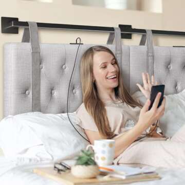 GREENSTELL Wall Mount Headboard with USB for King Size Bed, Linen Fabric Headboard Only, Industrial ...