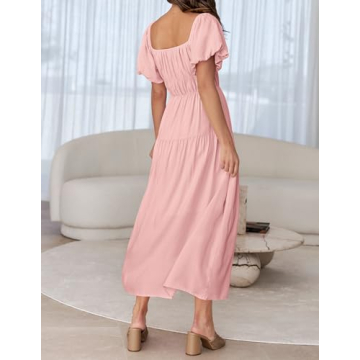 ZESICA Off Shoulder Puff Sleeve Midi Dress - Stylish Comfort