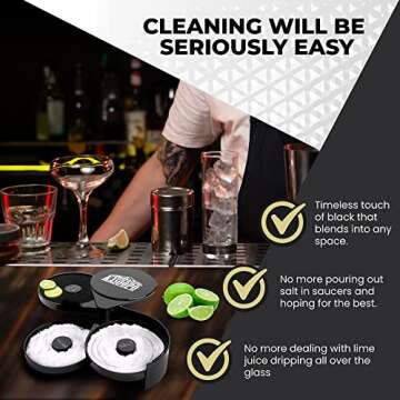 Kasoopo Margarita Salt Rimmer Set, Bartender Sugar Salt Rimmer, Bar Salt and Sugar Rimmer for Drrinks, Salt Rimmer for Cocktails, 3 Tier Glass Rimmer for Cocktails with 2 Pourers and 2 Sponge