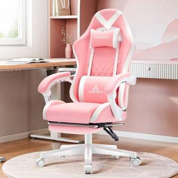 TUKAKA Pink Gaming Chair,Ergonomic Massage Computer Office Desk Chair with Footrest,Pocket Spring Cu...