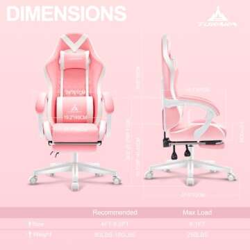 TUKAKA Pink Gaming Chair,Ergonomic Massage Computer Office Desk Chair with Footrest,Pocket Spring Cushion,Reclining Leather Adjustable Gamer Chair with Headrest and Lumbar Support,Pink