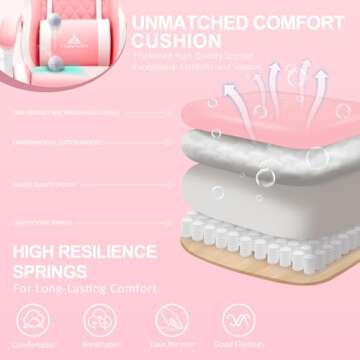 TUKAKA Pink Gaming Chair,Ergonomic Massage Computer Office Desk Chair with Footrest,Pocket Spring Cushion,Reclining Leather Adjustable Gamer Chair with Headrest and Lumbar Support,Pink