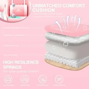 TUKAKA Pink Gaming Chair,Ergonomic Massage Computer Office Desk Chair with Footrest,Pocket Spring Cushion,Reclining Leather Adjustable Gamer Chair with Headrest and Lumbar Support,Pink