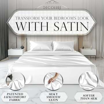 DECOLURE Satin Bed Sheets - 4 Piece Luxury Silky Queen Size Bedding Set - Softer Than Silk, Wrinkle-...