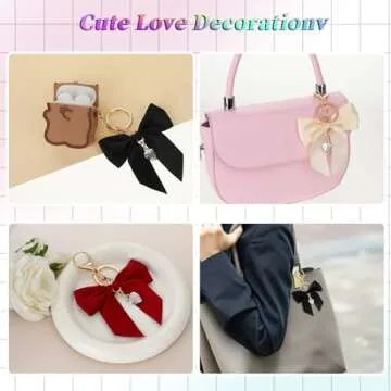 3 Pack Purse Charms Bow Bag Charms for Handbag, Bow Keychain for Purse, Black Red White Bowknot Key Chain, Cute Car Key Chain Bag Charms Purse Charms Key Ring Bag Charm Pendant for Girls