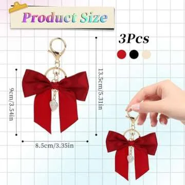 3 Pack Purse Charms Bow Bag Charms for Handbag, Bow Keychain for Purse, Black Red White Bowknot Key Chain, Cute Car Key Chain Bag Charms Purse Charms Key Ring Bag Charm Pendant for Girls