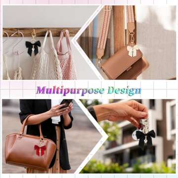 3 Pack Purse Charms Bow Bag Charms for Handbag, Bow Keychain for Purse, Black Red White Bowknot Key Chain, Cute Car Key Chain Bag Charms Purse Charms Key Ring Bag Charm Pendant for Girls