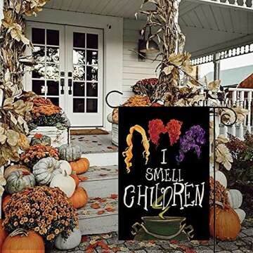 CROWNED BEAUTY Halloween I Smell Children Garden Flag 12×18 Inch Double Sided for Outside Small Burlap Black Holiday Yard Flag