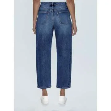 Cicy Bell Womens Capri Barrel Jeans Boyfriend High Waisted Loose Cropped Ankle Denim Pants Navy