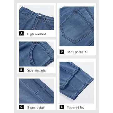 Cicy Bell Womens Capri Barrel Jeans Boyfriend High Waisted Loose Cropped Ankle Denim Pants Navy