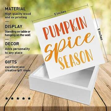 Fall Table Wooden Box Sign Decor, Pumpkin Spice Season, Autumn Table Decor Fall Tabletop Decorations...