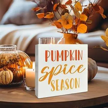 Fall Table Wooden Box Sign Decor, Pumpkin Spice Season, Autumn Table Decor Fall Tabletop Decorations for Home Office Kitchen Harvest Thanksgiving Desk Decor