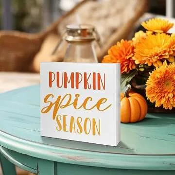 Fall Table Wooden Box Sign Decor, Pumpkin Spice Season, Autumn Table Decor Fall Tabletop Decorations for Home Office Kitchen Harvest Thanksgiving Desk Decor