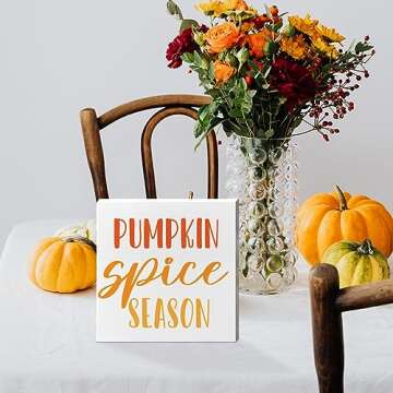 Fall Table Wooden Box Sign Decor, Pumpkin Spice Season, Autumn Table Decor Fall Tabletop Decorations for Home Office Kitchen Harvest Thanksgiving Desk Decor