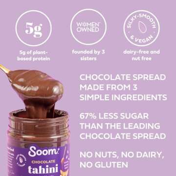 Soom Foods Chocolate Sesame Spread - 12oz (2 Pack) | Made with 3 Ingredients, Low Sugar, Dairy-Free,...