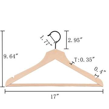 Amber Home Natural Stylish Thin Solid Wooden Suit Hangers 24 Pack, Non-Lacquer Slim Wood Coat Jacket Hanger with Pants Bar, Extra Space Saving Clothes Hanger for Dress, Pant, Shirt (Natural, 24)