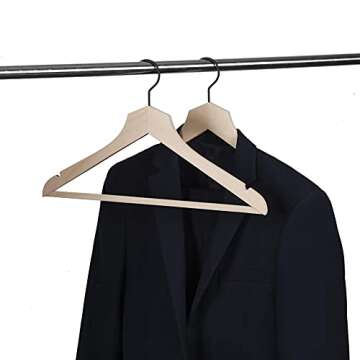 Amber Home Natural Stylish Thin Solid Wooden Suit Hangers 24 Pack, Non-Lacquer Slim Wood Coat Jacket Hanger with Pants Bar, Extra Space Saving Clothes Hanger for Dress, Pant, Shirt (Natural, 24)