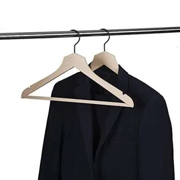 Amber Home Natural Stylish Thin Solid Wooden Suit Hangers 24 Pack, Non-Lacquer Slim Wood Coat Jacket Hanger with Pants Bar, Extra Space Saving Clothes Hanger for Dress, Pant, Shirt (Natural, 24)