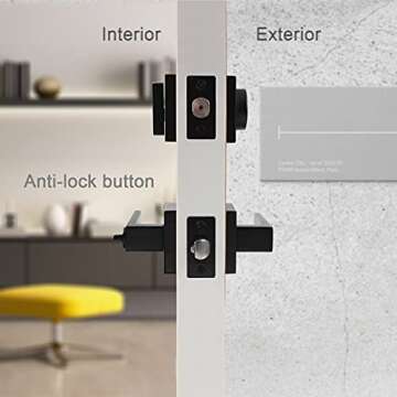 Exterior Door Lock Set with Single Cylinder Deadbolt Lock-Square Entry Door Locksets with Deadbolt Mattle Black Front Door Lock Set,Keyed Alike Front Door Handle and Deadbolt Set