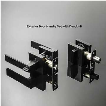 Exterior Door Lock Set with Single Cylinder Deadbolt Lock-Square Entry Door Locksets with Deadbolt Mattle Black Front Door Lock Set,Keyed Alike Front Door Handle and Deadbolt Set