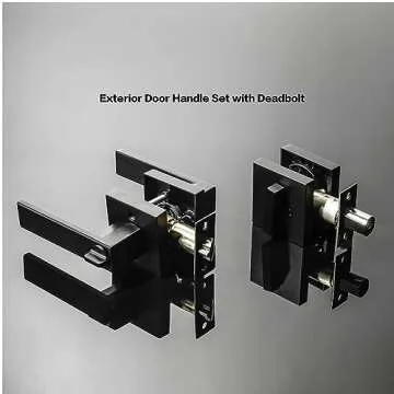 Exterior Door Lock Set with Single Cylinder Deadbolt Lock-Square Entry Door Locksets with Deadbolt Mattle Black Front Door Lock Set,Keyed Alike Front Door Handle and Deadbolt Set