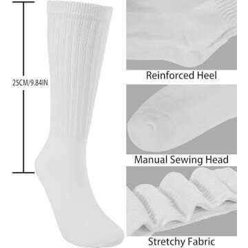 BomKinta Crew Slouch Socks Women - Retro Scrunch Short Sock - Soft Solid Ankle Socks Size 5-11 3 Pair White White White