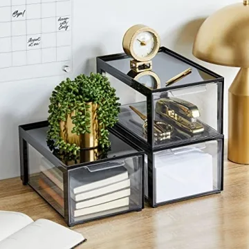 mDesign Stackable Desk Organizer with Pull-Out Drawer