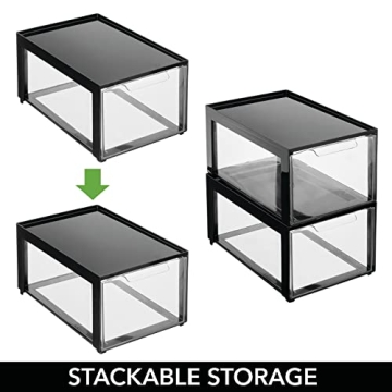 mDesign Stackable Desk Organizer with Pull-Out Drawer