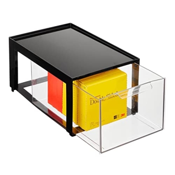 mDesign Stackable Desk Organizer with Pull-Out Drawer
