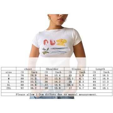 SurBepo Womens Y2K Baby Tees Vintage Short Sleeve T Shirts E-Girls Graphic Print Slim Fit Summer Crop Tops(White-6,S), Small