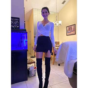 VETIOR Sexy White Crop Top for Women Trendy Sexy Casual Long Sleeve Shirts Tops for Women 2023 Small White