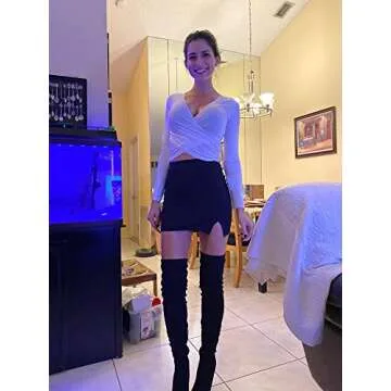 VETIOR Sexy White Crop Top for Women Trendy Sexy Casual Long Sleeve Shirts Tops for Women 2023 Small White