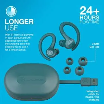 JLab Go Air Sport, Wireless Workout Earbuds, Teal, Featuring C3 Clear Calling, Secure Earhook Sport Design, 32+ Hour Bluetooth Playtime, and 3 EQ Sound Settings