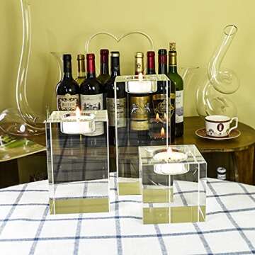 Le Sens Amazing Home Large Crystal Candle Holders Set of 3, 2.7/4.3/5.9 inches, Prepackaged Huge Big Elegant Heavy Solid Square Tealight Holders Set Centerpiece for Home Decor