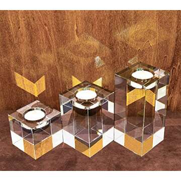 Le Sens Amazing Home Large Crystal Candle Holders Set of 3, 2.7/4.3/5.9 inches, Prepackaged Huge Big Elegant Heavy Solid Square Tealight Holders Set Centerpiece for Home Decor