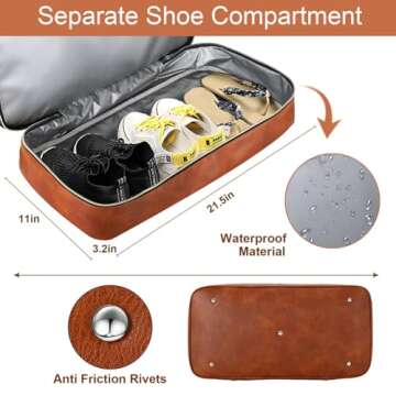 Weekender Bag for Women, Travel Duffel Bag Carry On Overnight Bag with Shoe Compartment Large Nylon Travel Tote Bag 21.5" with Toiletry Bag for Traveling Business Weekend Trip Gift 3Pcs Set, 4-Leopard