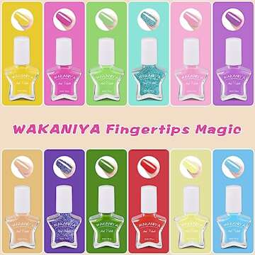 wakaniya Kids Nail Polish Set for Girls 12 Candy Colors Small Nail Polish, Non-Toxic Water-Based Pee...