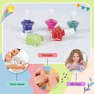 wakaniya Kids Nail Polish Set for Girls 12 Candy Colors Small Nail Polish, Non-Toxic Water-Based Peel-Off Quick Dry Nail Polish for Toddler, Low Odor Safe Nail Art Set for Girls 3+
